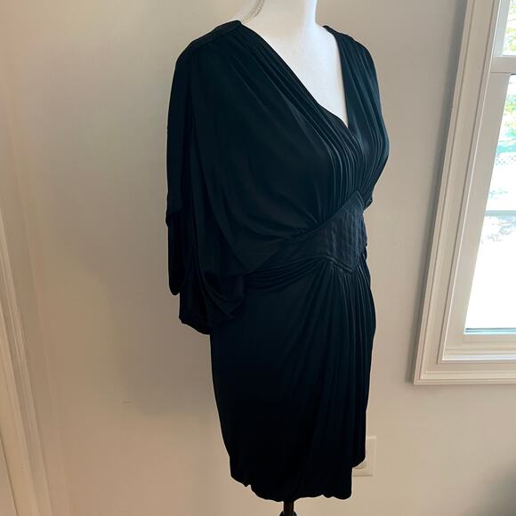 Catherine Malandrino Draped Gathered Cape Dress Gown In Black Size Small - Picture 7 of 12